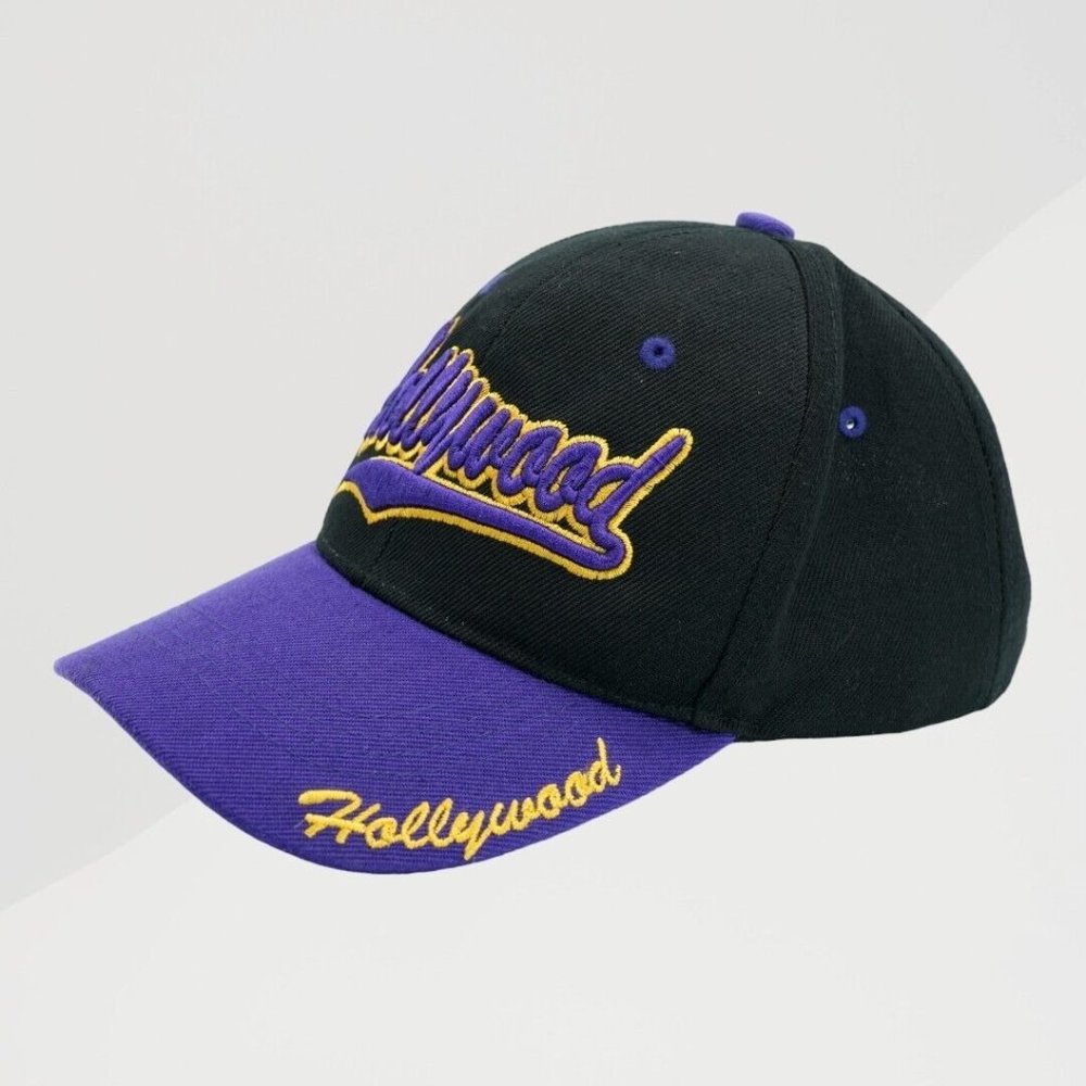Baseball Cap Hollywood Embroidered Hat Snapback Adjustable Black 100% Acrylic